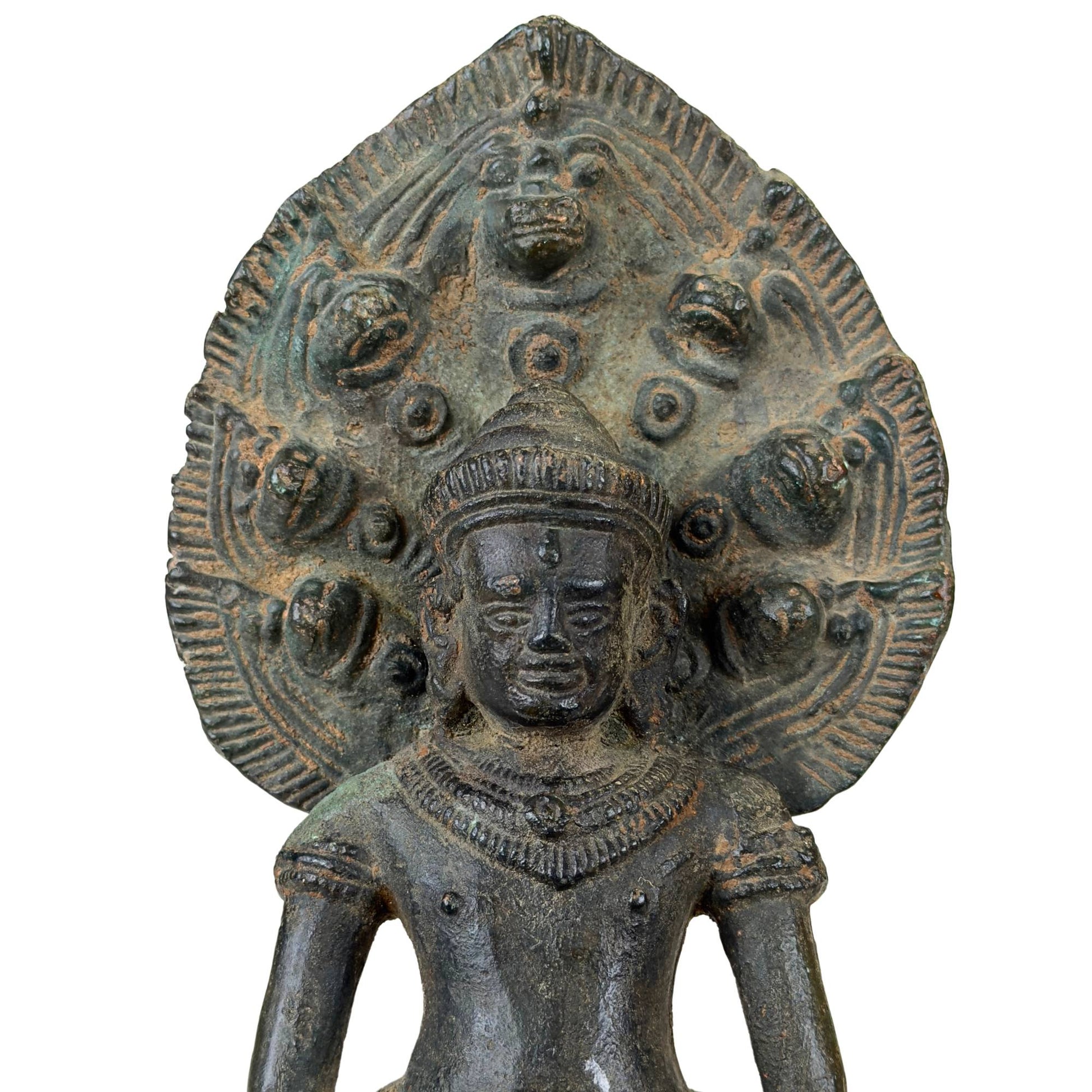 Exclusive Zen decoration: antique Khmer-style bronze Naga Buddha.