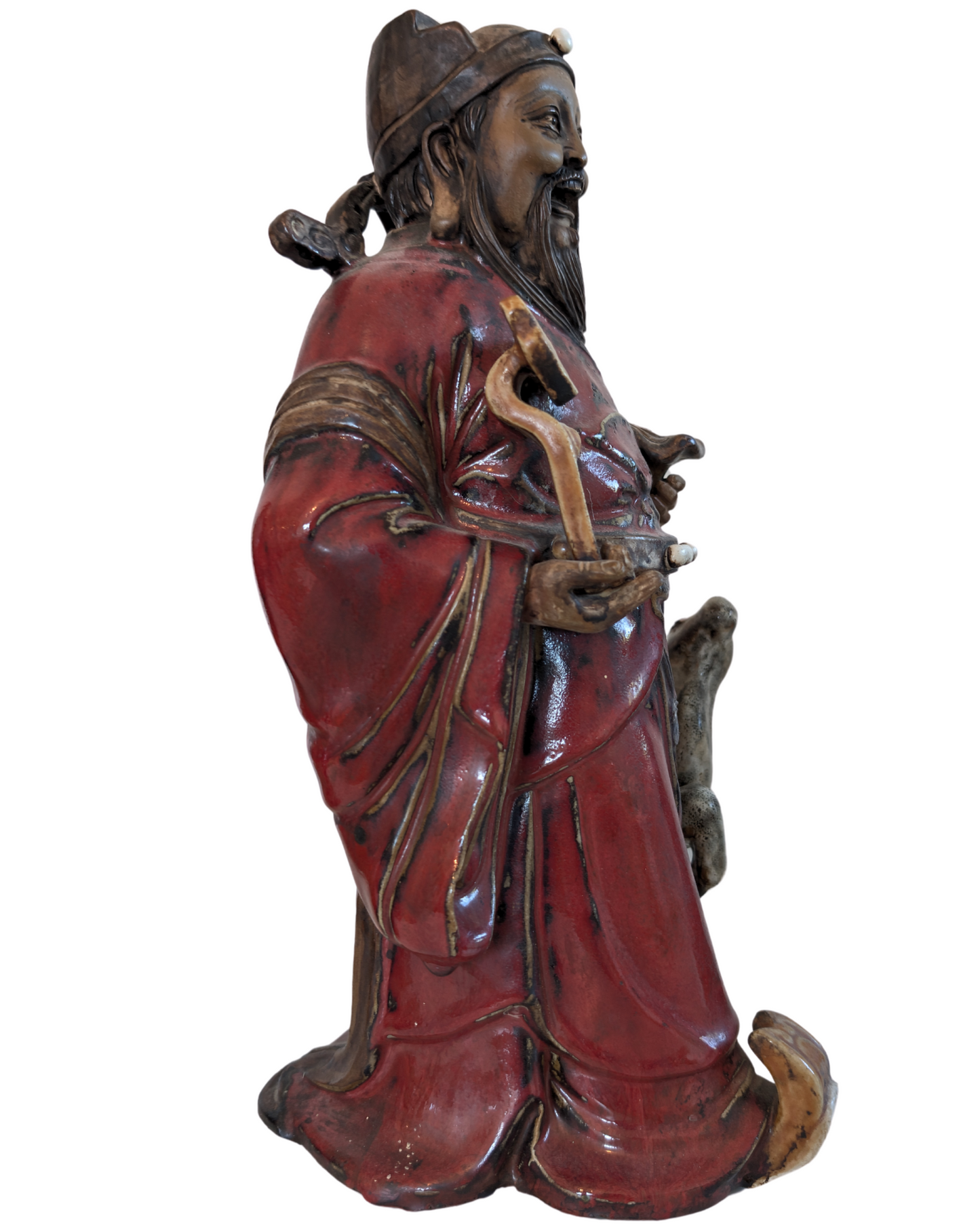 Profile of Shou with his staff, handmade in the late Qing Dynasty style.
