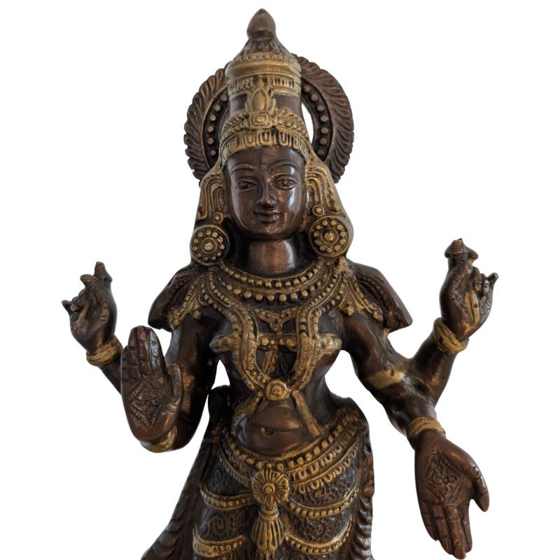 South India bronze Lakshmi statue Hindu goddess of prosperity