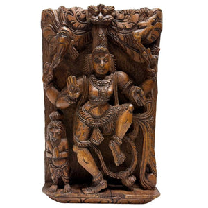 Sculpture murale ancienne en bois représentant Shiva Nataraja – Inde du Sud – Lot 450