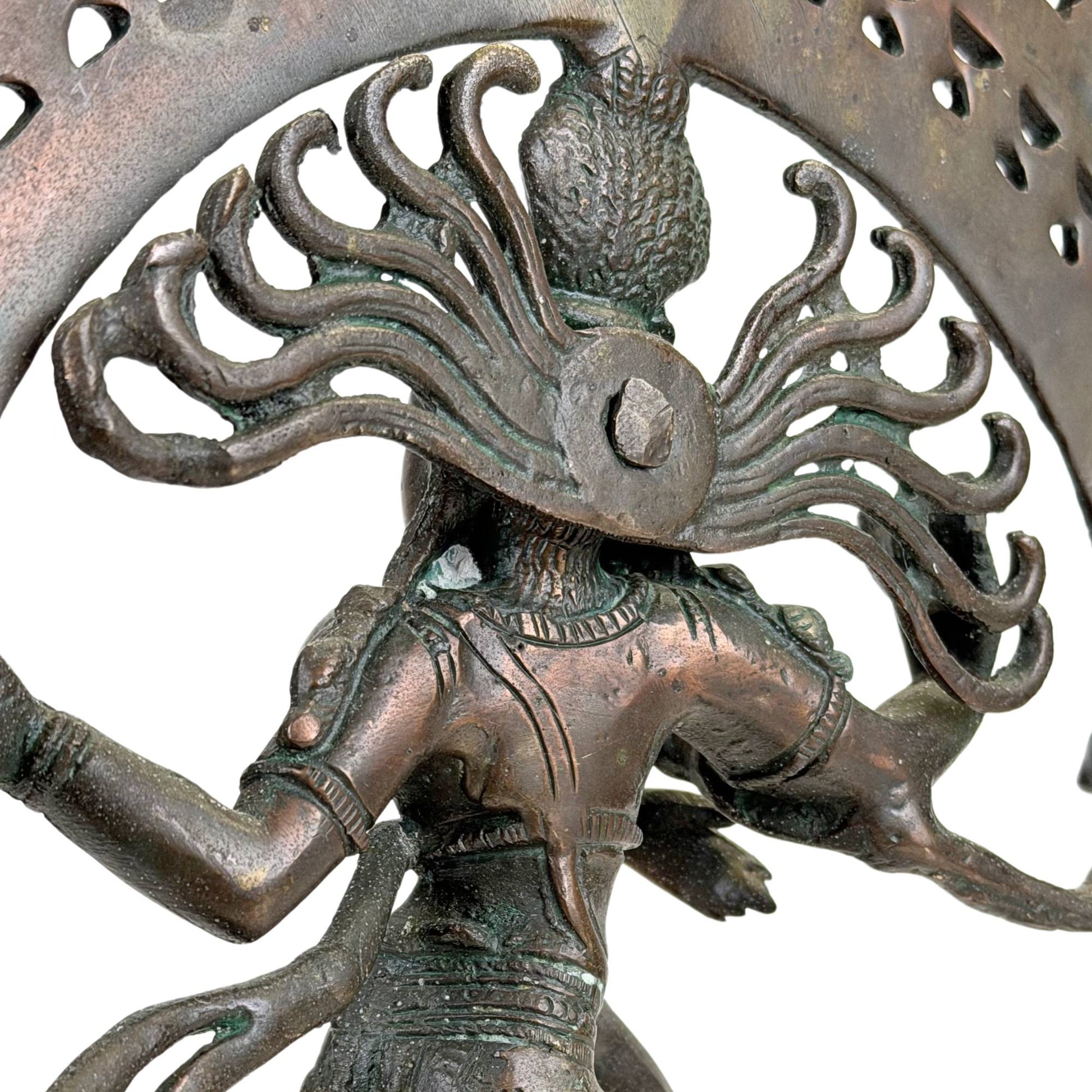 South Indian Shiva Nataraja bronze statue with lotus base, ritual patina and refined temple details