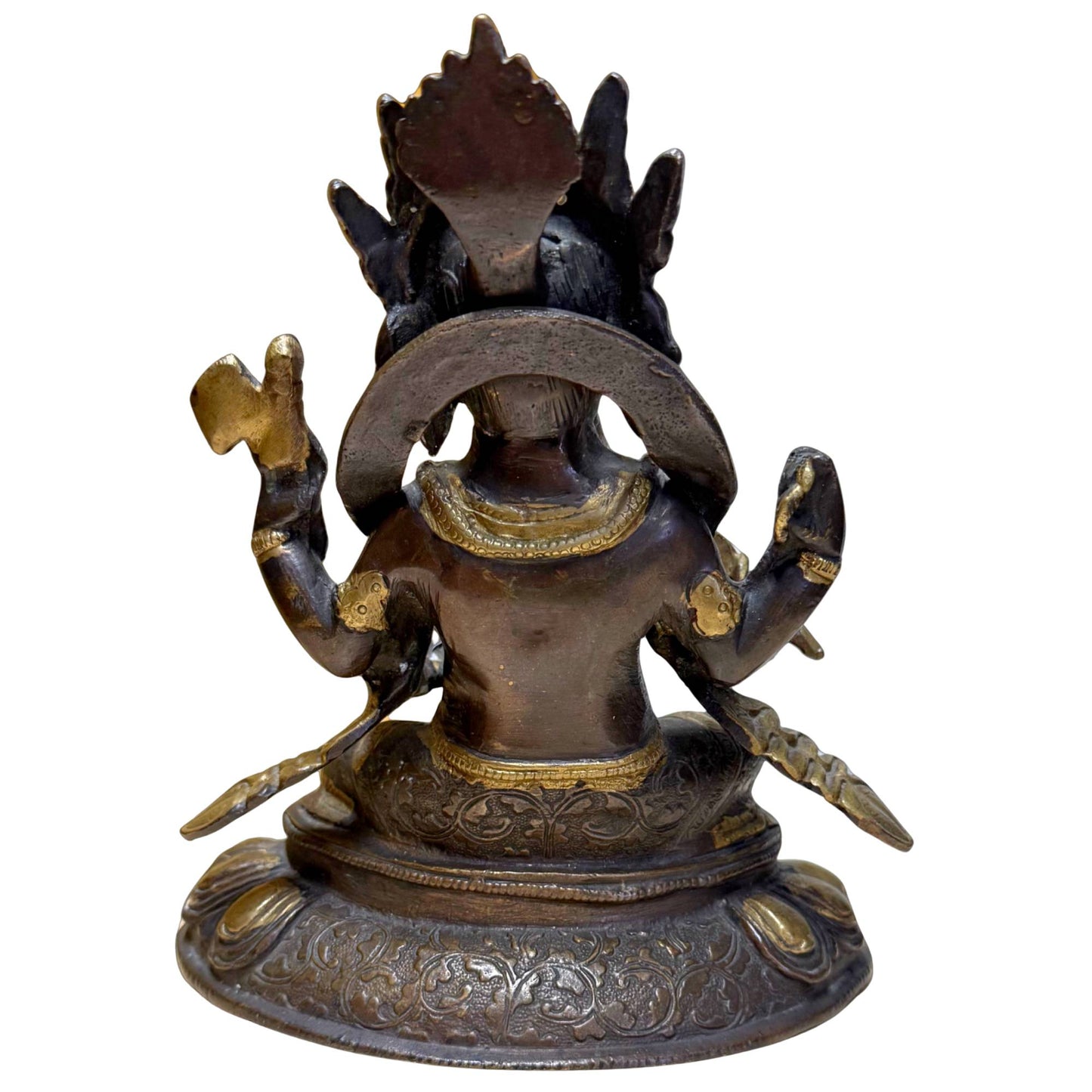 Heavy bronze Ganesha statue with dark patina and gold-colored accents