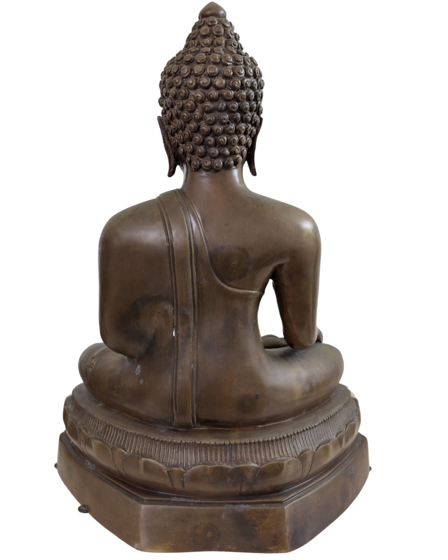 Heavy cast Buddha statue with a deep patina in the Ayutthaya tradition.