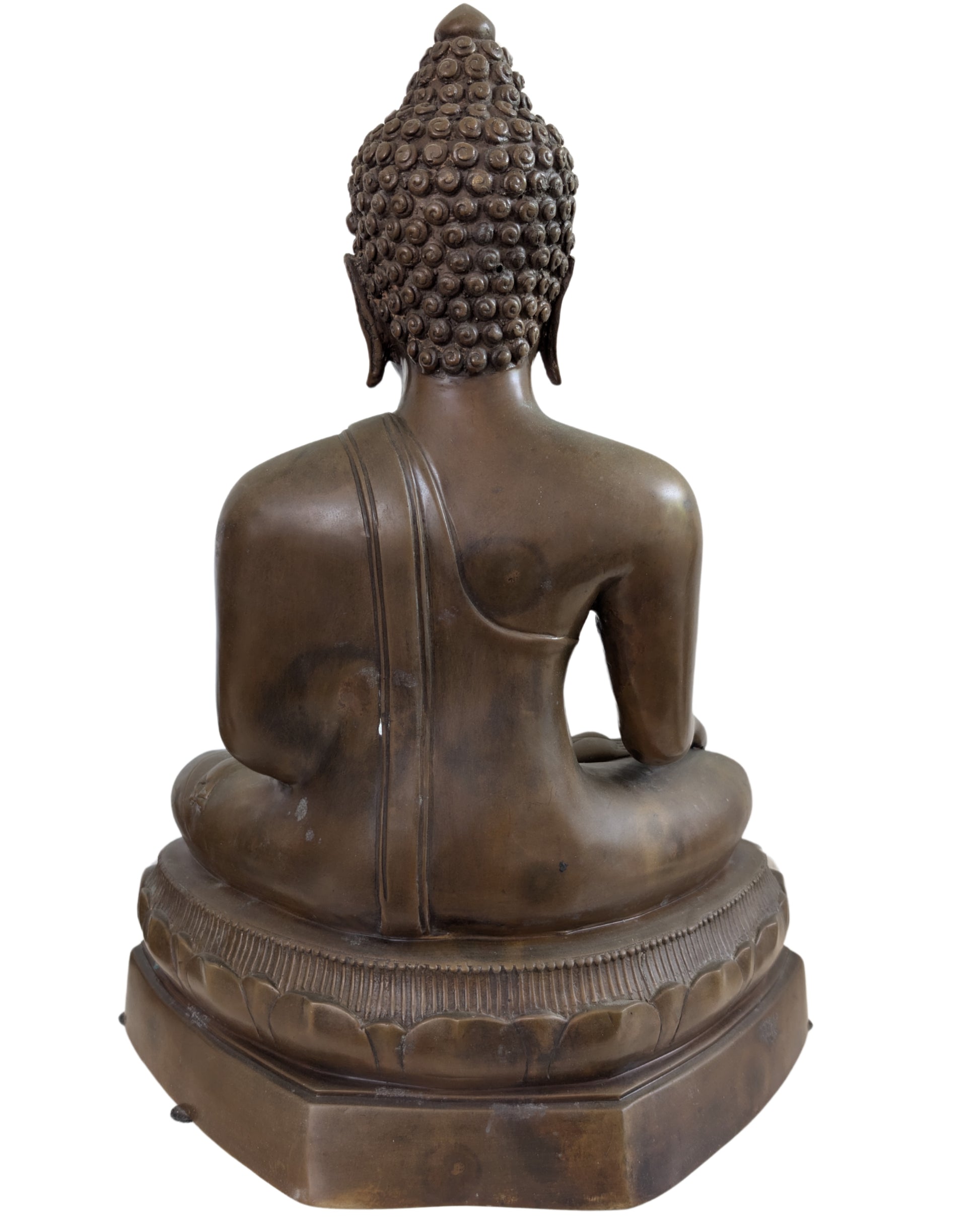 Heavy cast Buddha statue with a deep patina in the Ayutthaya tradition.