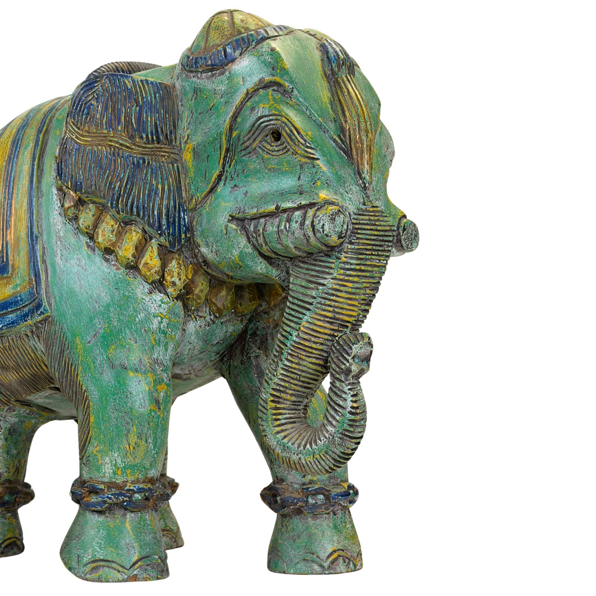 Heavy hand-carved wooden elephant of 12.2 kilograms from India